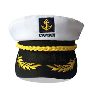 Skąpy brzegi kapelusze europejskie i amerykańskie marynarki wojennej kapelusz biały regulowany letni retro płaski górny czapka wojskowa dorosłych wydajność cosplay kapitan żeglarz
