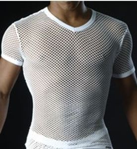 erkekler eşcinsel kıyafetleri toptan satış-Sıcak Erkekler T Shirt Şeffaf Örgü See The The The Tees Seksi Adam Tshirt V Boyun Singlet Eşcinsel Erkek Rahat Giyim T shirt Giyim