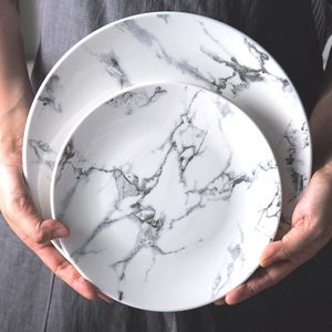 Wholesale black ceramic dishes resale online - Dishes Plates Black And White Marble Plate Dinner Ceramic Creative Square Round Dinnerware Household Rice Bowl Tableware Nordic