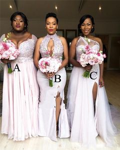 2021 Sexy Plus Size Afrikaanse Bruidsmeisjes Jurken Gemengde Stijl Lovertjes Beaded Country Beach Nigeria Bellanaija Maid of Honours Prom jassen