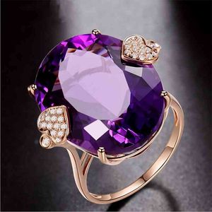Wo Rose Gold Amethyst goose egg oval simulated engagement ring