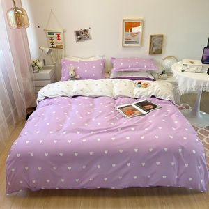 Wholesale purple sheets resale online - Bedding Sets Quilt Cover Set Queen King Size Solid Color For Double Heart Pattern Duvet With Purple Flat Sheet Pillowcase