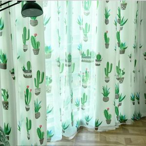 Curtain Drapes Curtains For Living Room Nordic Style Green Cactus Pattern Kids Boys Semi Sheer Voile Patio Sliding Glass Door