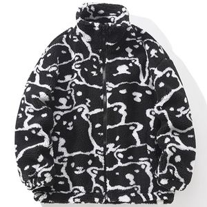 милая ветровка оптовых-Мужские куртки для куртки Начальные Harajuku Men Zipper Polar Fleece Куртка Пальто улицы Светание Симпатичные Медведь Узор Ветря Зима Управьте