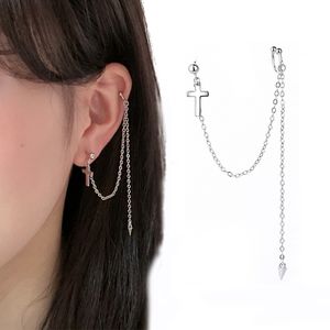 1 sterling silver ear cuff long chain clip on cross earring for women fashion jewelry new earcuff