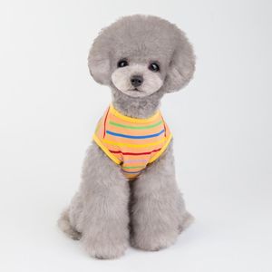 portakal köpek yelek toptan satış-Köpek Giyim Turuncu Şerit O Boyun Kolsuz T Shirt Kostüm için Pet Giysileri Küçük Köpekler Kedi Yelek Serin Yavru Giyim
