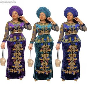 Casual Dresses Plus Size Elegant Velvet Party For Women African Dashiki Embroidery Long Maxi Robe Dress Nigerian Clothes Femme Vestidos