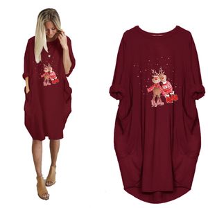19 Kolory Dresses Sukienki Boże Narodzenie Elk Snowflake Print Plus Size Round Neck Luźna sukienka