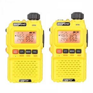 sarı telsizler toptan satış-Walkie Talkie Çift Baofeng UV R Artı Protable İki Yönlü Radyo Sarı LCD Ekran Çift Bant cm Metre Ham Telsiz FM Player