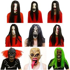 Halloween Horror long hair ghost face mask red devil Mask Masquerade Ball latex basically escape from the secret room