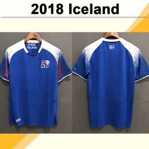 2018 National Team Iceland Mens Fotbollsträngar Världscup Hem Blå Fotbollskjorta Kortärmade uniformer