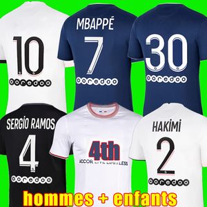 Mbappe hakimi spelare Fotboll Jersey Sergio Ramos Maillots de fotboll Marquinhos Verratti Män Kids Kit Shirt Uniforms Enfants Foot Third rd