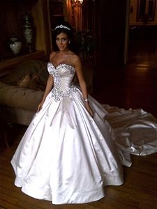 Ivory Bling Pnina Tornai Wedding Dresses Sweetheart Ball Gowns Sparkly Crystal Backless Cathedral Long Train Bridal Gowns Cheap
