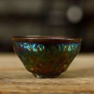 glaseado de madera al por mayor-Tazas platillos conjunto de té taza de cerámica taiwan yao variable siete color glaze master temmoku selección de horno de madera pequeño