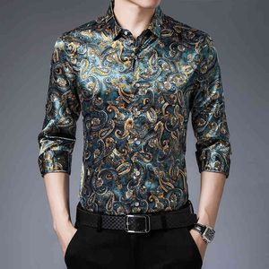 メンズTシャツ珍しい豪華なヴィンテージメンズ衣料品シルクシャツカシューナスの花のブラウスレトロなバロックブラウス大型R77L