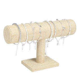 soporte de joyería de lino al por mayor-Ropa de la cadena de la pulsera de lino T Bar Rack Jewelry Organizer Soporte de pantalla Duro