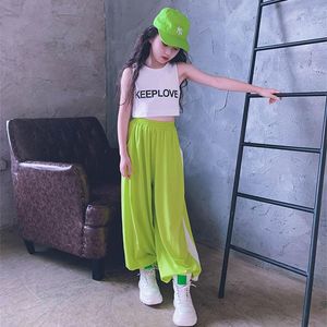 Kleding sets jonge meisjes zomer set vest top casual broek mode fluorescerende groene stks pak tiener streetwear outfits Y