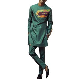 Męskie dresy dwuczęściowe strój zielony z długim rękawem drukowaną koszulką moda przypadkowi wierzchołki z spodni garnitur afrykańską odzież jesienią