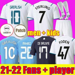 juegos de ley al por mayor-21 Camiseta de fútbol del Manchester City GREALISH G JESUS STERLING Kits DE BRUYNE foden Top camisetas de fútbol Uniforme de hombre kit de niños conjuntos uniformes