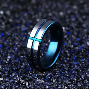Oumart Male Blue Tungsten Steel ring Cross Model Men Jewellry Accessories gifts for mens rings stainless band