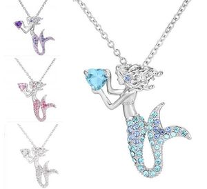 Wholesale mermaid heart for sale - Group buy Fashion Jewelry Necklace The little mermaid Heart Heart Diamond pendant Necklace