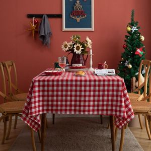 テーブルクロスの長方形の綿赤と白のオーバーレイ北欧のクリスマスの装飾テーブルクロスの家の食事コーヒーカバー