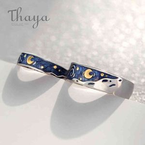 van gogh-paar-ringe großhandel-Thaya van Goghs Emaille Paar Ringe Himmel Stern Mond S925 Silber Glitter Ringe Verlobungsring Hochzeit Schmuck für Frauen