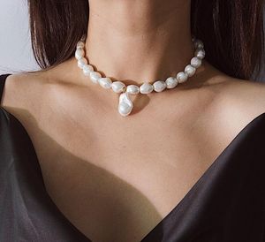 einzelne barocke perlenkette großhandel-Weiße Single Perle Choker Halskette Einfache Perle Drop Halskette Barock Eine Perlenkette Halskette Hals Choker Chokers für Mädchen