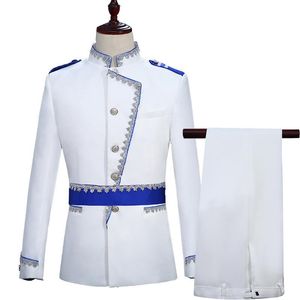 askeri cosplay kostümü toptan satış-Erkek Takım Elbise Blazers EST Ortaçağ Renaissance Steampunk Erkekler Kraliyet Guard Kostüm Giydir Beyaz Prens Damat Askeri Üniforma Cosplay Suit