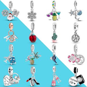 925 Silver Dangle Charms Fit Original Pandora Bracelet Diy For Jewelry Making Gift For Friend Lover Snow Santa Claus Lipstick