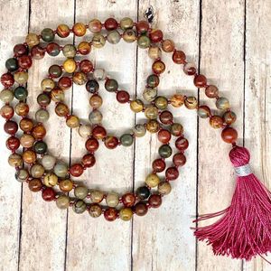 мала-цепь оптовых-Цепи Самодисциплинария Mala Beads Yoga Ювелирные Изделия Медитация Пикассо J Asper Завязанные Кисточковые Ожерелье Женщины Мужчины Натуральный Каменный Подарок