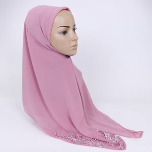 arabische damen großhandel-Islamische Schals Muslimische Stickerei Frauen Big Chiffon Schal Für Tücher Wraps Headscarf Arabische Damen Täglich Schal