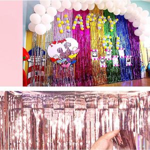 Party Decoration M Metallic Foil Fringe Shimmer Backdrop Wedding Wall Po Booth Tinsel Glitter Curtain Gold