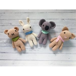 Wholesale crochet baby gifts resale online - amigurumi crochet small animal Koala rabbit Bear and cat pieces Stuffed rattle toy baby gift T200429