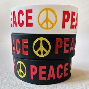 Wholesale logos wristbands resale online - Charm Bracelets No War World Peace Love Silicone Rubber Band Brand Logo Wristband Top Quality Chamical Filling Handmade
