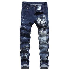 ingrosso 3d print jeans-Jeans strappati per uomini personalità D Slim Color Stampa Denim Pantaloni Pantaloni Pantaloni Moda New Men s Casual Patch