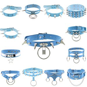 Wholesale belt jewelry for sale - Group buy Sexy Punk Egirl Choker Collar Sky Blue Leather Necklaces Women Bondage Cosplay Goth Spike Belt Jewelry Emo Harajuku Gifts
