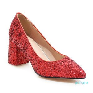 Dress Shoes WETKISS Sequined Cloth Pumps Women High Heels Shallow Wedding Female Pointed Toe Bling Shoe Lady