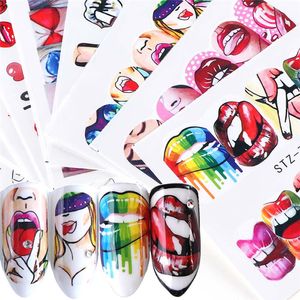 Pop Art Designs Nail Sticker DIY Vattenöverföring Dekaler Cool Girl Sexy Lips Dekorationer Full Wraps Nails Skönhet Tips Manikyr Tillbehör Verktyg Sheets