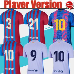 lila einheitliche hemden. großhandel-Messi Player Version LFP Fussball Jersey Männer Home Rot Blau Fußball Hemd Away Purple Football Uniformen Shirt Customized