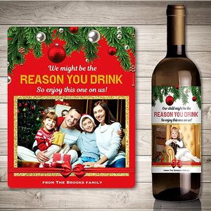 kişiselleştirilmiş noel çıkartmaları toptan satış-Duvar çıkartmaları özel aile po şarap etiketi kişiselleştirilmiş Noel tatili öğretmen parti hediyeleri çocuğumuz içme nedeni olabilir