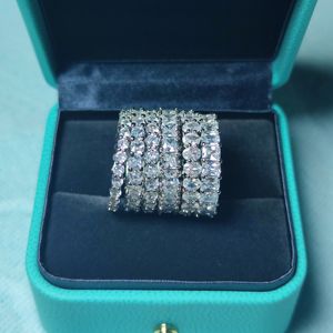 Full Zircon Ring Never Fade Sparkling Jewelry Sterling Silver Princess Cut White CZ Diamond Promise Wedding Bridal Birthday Gift R006