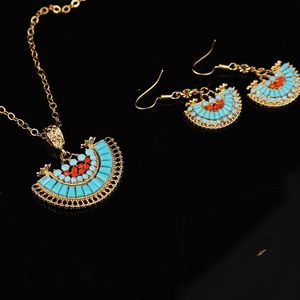 Örhängen halsband månform naturlig blå sten halsband med glidkedja guldpläterade muslimska brud smycken sätter lyx arabisk kostym