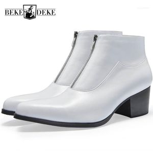 Wholesale office men ankle shoes resale online - Boots Autumn Winter Fashion Mens Genuine Leather Black White High Heel Pointed Toe Business Dress Shoes Men Office Ankle Boots1
