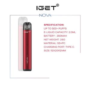 Authentic iGet Nova Pod Starter Device Kit mah battery Cartridges ml Prefilled Disposable E cigarette a case wholes a05