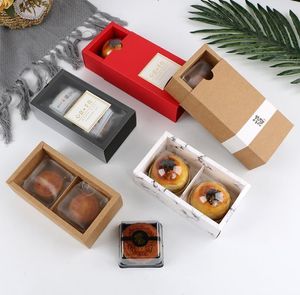 Presentförpackning st Pack Egg Yolk Moon Cake Drawer Packing Box Kraft Paper Puff Transparent Fönster DIY Handgjorda lådor SN4091