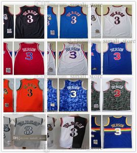 1990'ların basketbol formaları toptan satış-1990 Retro Allen Iverson Basketbol Formaları Mitchell Ness Gökkuşağı Adam Siyah Mavi Beyaz Kırmızı Gri Vintage Gömlek Dikişli