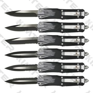 Black America Flag Big Dual Action out the front Automatic Knives D Printing Flat Handle EDC Tactical Camping Gear Pocket Knife Tools with Nylon Pouch Gift for Man