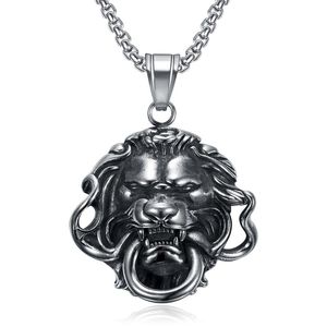 цепная король змей оптовых-Кулон ожерелья мода ретро животных еврельщики мужские змеи льва ожерелье головки из нержавеющей стали король цепь серебра