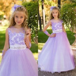 robes de bébé violet pour le mariage achat en gros de Sans gant Purple Kids Princesse Perles Perles Sash Fleur Robe pour la fête de mariage Vestido Baby Première Célébrité